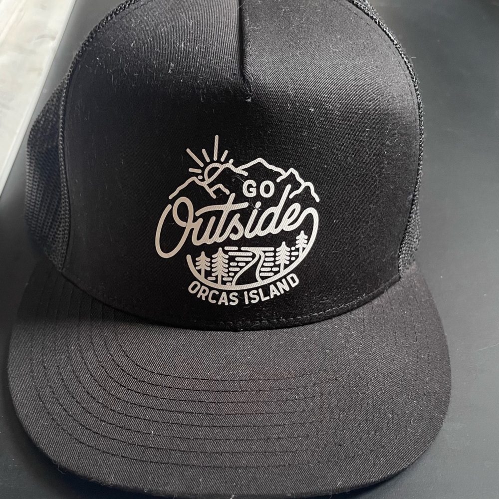 Go Outside Orcas Island Black Trucker Hat